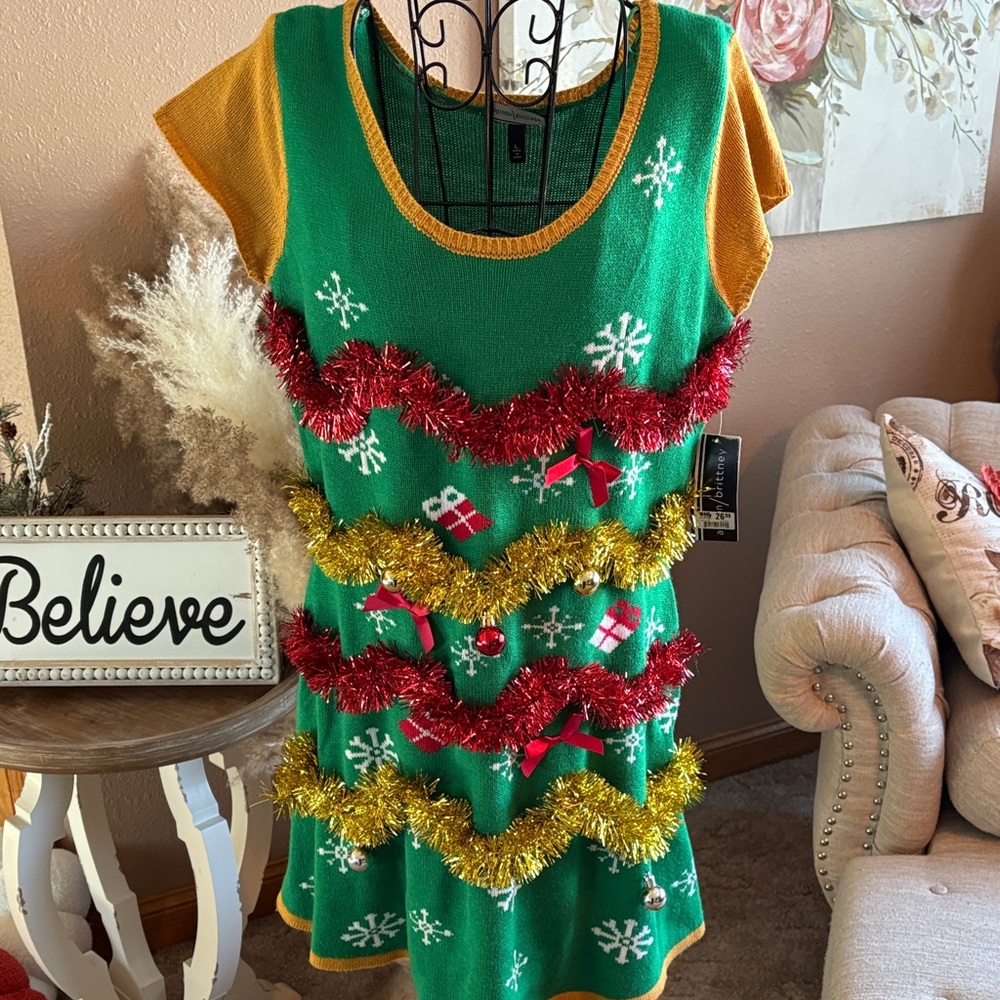 Allison Brittney Green and Gold Festive Mini Dress